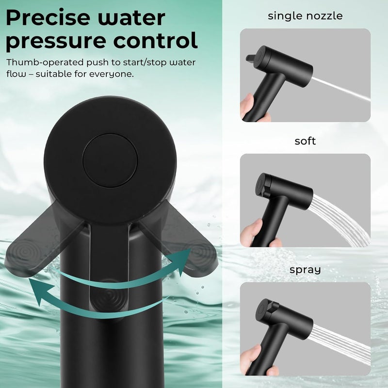 BDJM Handheld Bidet Sprayer for Toilet, Adjustable Water Pressure Control Rotary Switch with Bidet Hose, Exclusive Single Nozzle High Pressure Mode for Cleaning Stubborn Stains, Matte Black - Image 2